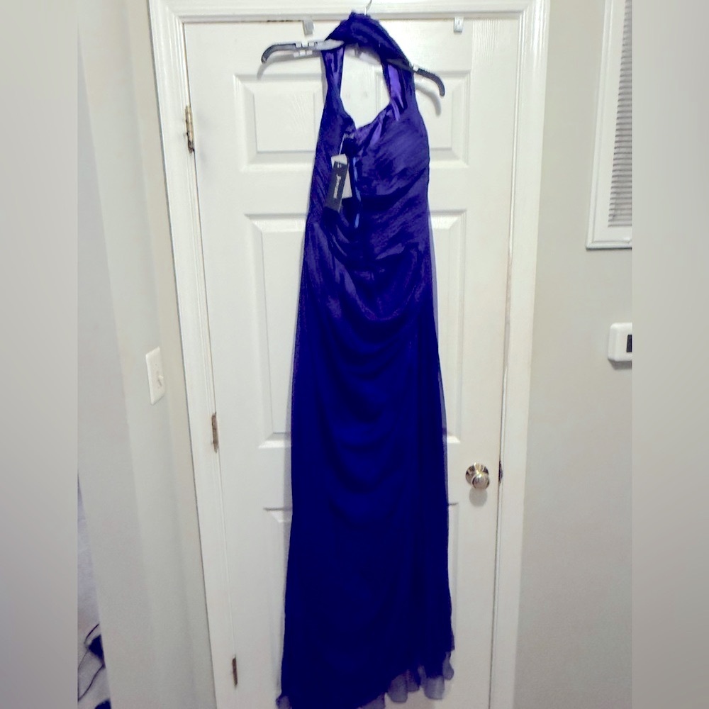 NWT 100 silk Jovani Deep Purple Maxi Dress size large